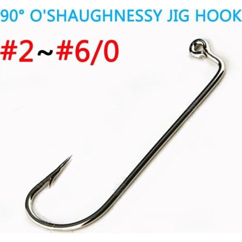 [100pcs] High Carbon Steel 90 Degree Oshaughnessy Jig Hook / Barbed Jig Fish Hook for Salltlwater Fishing Size #2~#6/0
