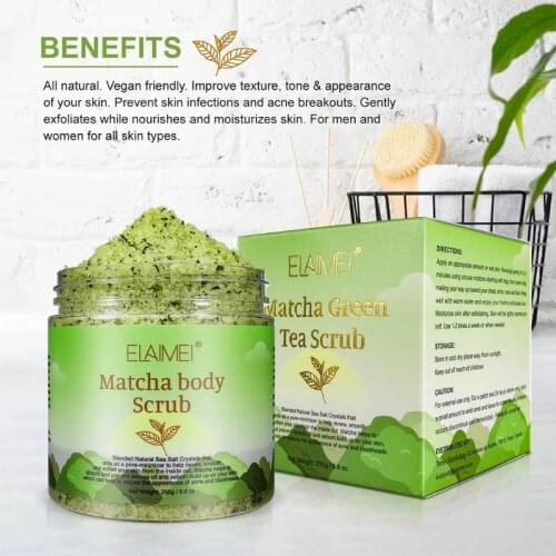 Matcha Green Tea Dead Sea Salt Body Scrub Skin Exfoliating Brightening Acne Treatment Deep Cleansing Pore Dead Skin