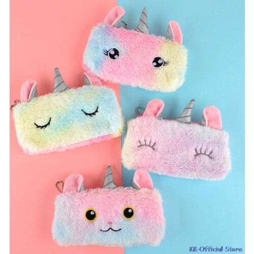 1pc Kawaii Cute Unicorn Plush Pouch Pencil Case Bag Key Chain Pendant Coin Purse Wallet Case Pouch Bag School Supplies Gift