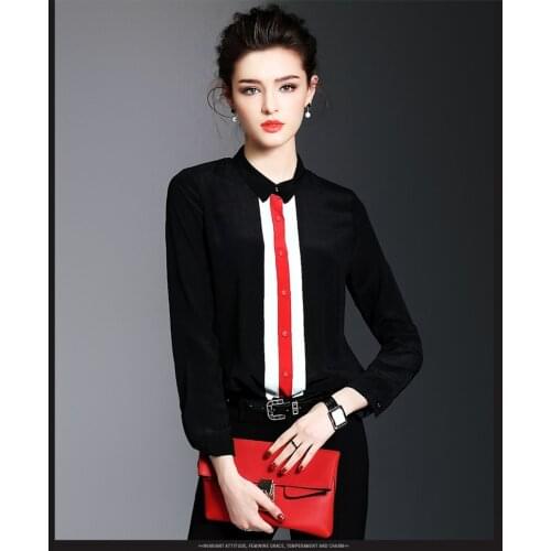 Fashion 2020 Spring Elegant Womens Shirt Femme Patchwork Long Sleeve OL Casual Shirts Slim Red Ladies Tops Blusa WXF641 s