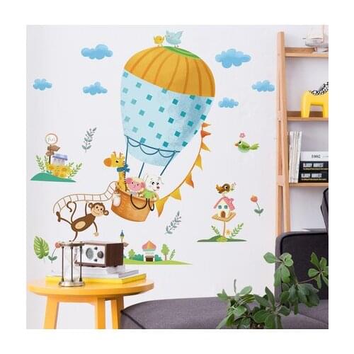 Cartoon Wall Sticker Hot Balloon Animals Kids Room Decoration Kindergarten Class Culture Wallpaper Self-adhesive Paper Mural