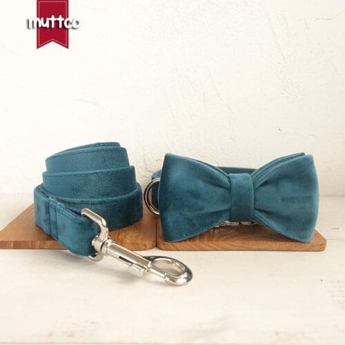 MUTTCO unique design fashionable bow tie handmade dog collar and leash THE TURQUOISE dog collar set 5 sizes UDC097