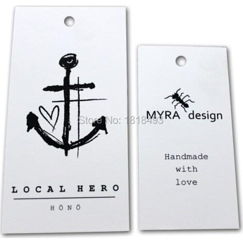 Custom white cardboard hang tag/clothing white kraft paper swing tags/labels/garment printed tags