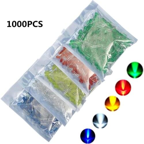 1000Pcs 5mm LED Blue Green Yellow Red White Round LED Diode LED