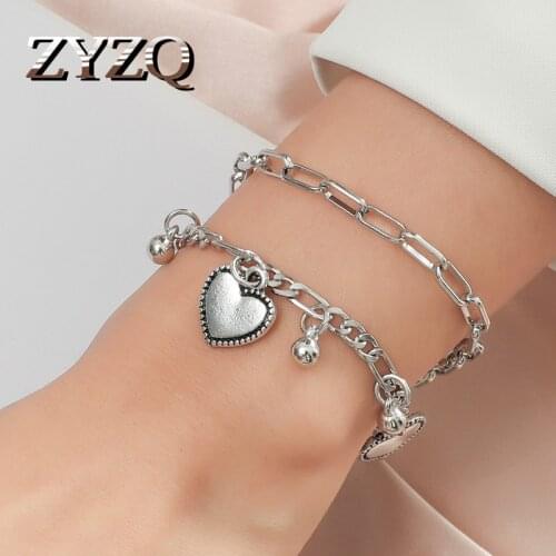 ZYZQ New Hiphop Double Layer Heart Bracelet For Women Fashion Trend Street Shooting Accessories Cool Female Street Wear Jewelry