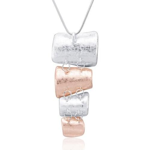 Distinctive Creation Lrregular Square Pile Up Pendant Long Chain Necklace For Women Delicate Lady Accessories