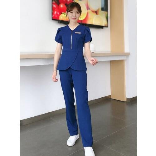 Beauty Salon Work Uniform For Women V Neck Spa Working Wear Hospital Ladies Uniforms Solid Color Sets