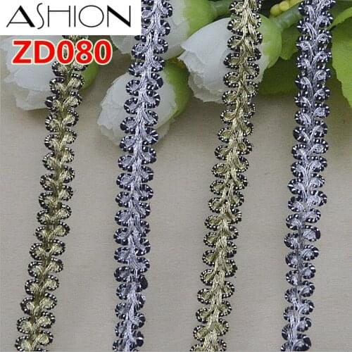 Width 8mm polyester corrugated lace trim ribbon braided with black gold and silver ZD080