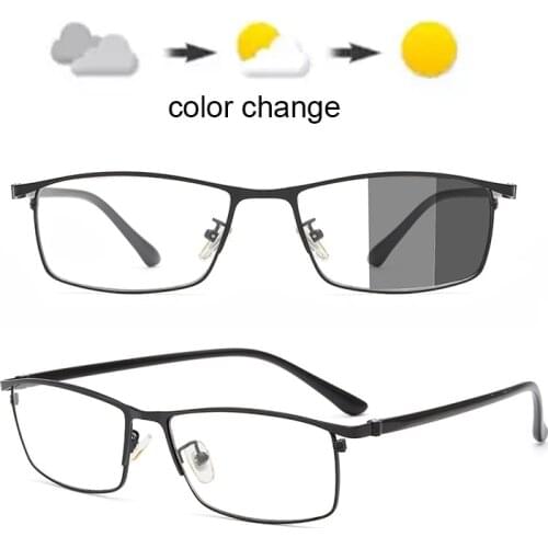 Computer Blue Light Blocking Glasses Full Rim Glasses Mens Rectangle Eyewear Metal Mens Photochromic UV400 Sunglasses Outdoor