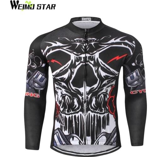 Weimostar Cycling Jersey Long Sleeve Black White Skull Spring Men Cycling Clothing mtb Bike Jersey Bicycle Ropa Maillot Ciclismo