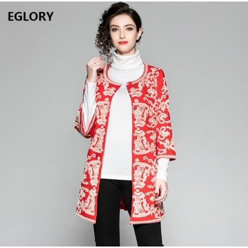 Xxxxl!Top Quality Women Long Coats 2018 Autumn Winter Overcoats Woman Allover Appliques Embroidery Beading Vintage Coat Trench