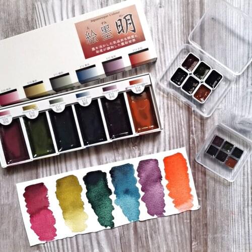 Japan Original Ming 6 Colors Solid Watercolor Paint Watercolour Suluboya Painting Ink Chinese Painting Pigment for Big Full Pans