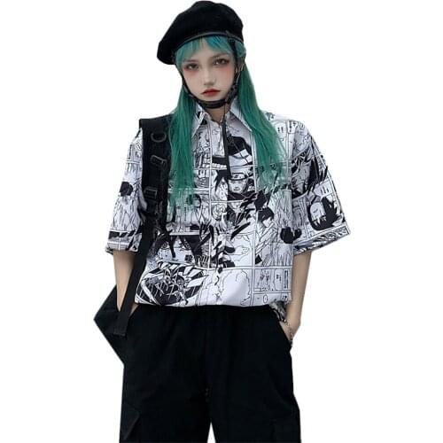 21 New Summer Kawaii Shirt Female Japanese Harajuku Cute Retro fashion Cartoon Small Animal Print Loose Short Sleeve Women Shirt