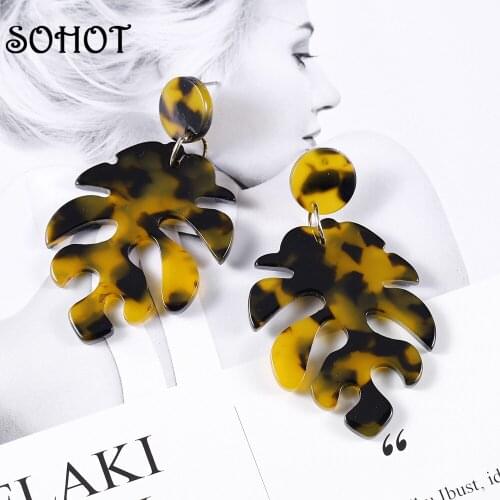 VIVILADY Acetic Acid Tortoiseshell Women Monstera Leaf Drop Earrings European Brand Hot Sale Mothers Day Gift