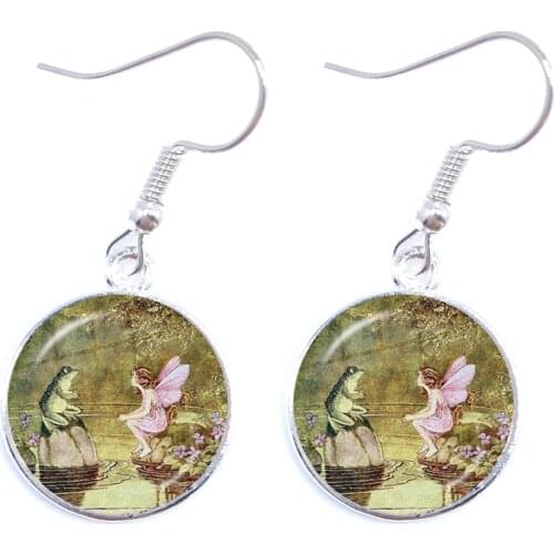 New Arrival Handmade Classic Fairy Tales Jewelry 2021 Fine Line Silver-plated Drop Earring 16mm Glass Cabochon Earring For Women