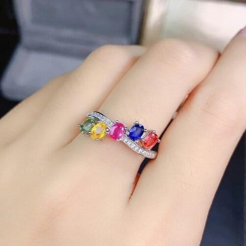 Luxurious Row wave Natural Multicolor sapphire Ring S925 Silver Natural green garnet Ring girl Women party gift fine Jewelry