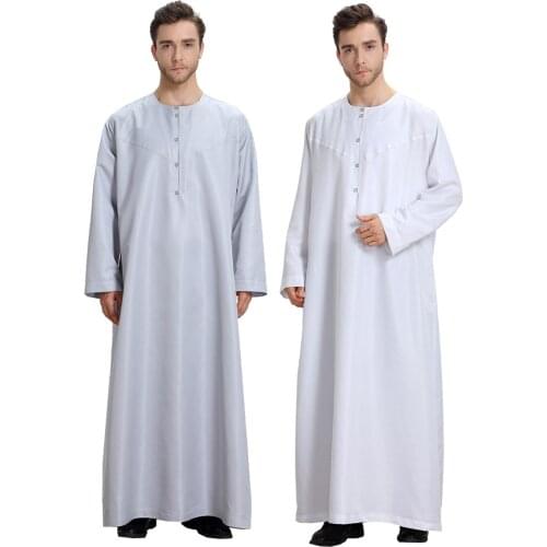 Arabic abaya Muslim Dress Kaftan Dubai Musulman Long Sleeves White Thobe Islamic Homme Clothing Summer Islamic Clothing Men Robe