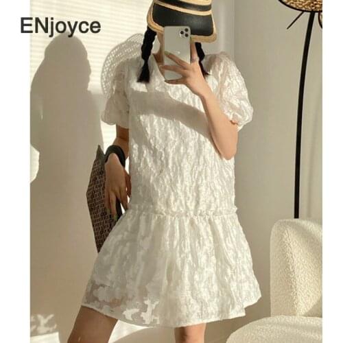Women Vintage Black Lace Printed Mini Dress Korean Style Elegant Puff Sleeve Doll Skirt Casual Beach Holiday Dresses Summer