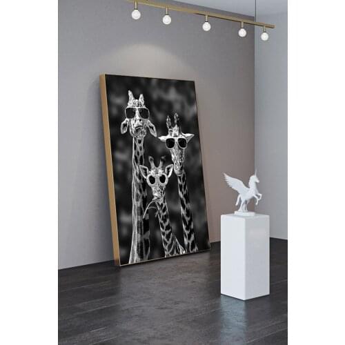 Giraffes with Sunglasses Funny Art Posters And Prints Black And White Animals Canvas Paintings Wall Pictures For Living Room