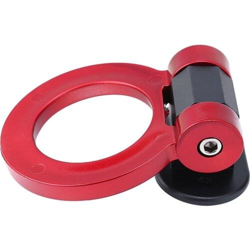 1pc Red ABS Plastic Car Auto Ring Track Decoration Racing Style Tow Hook Look Only For Decoration Double-Sided Tape Parts