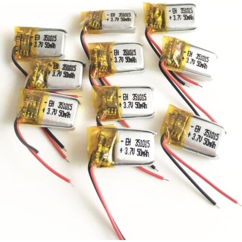 10 pcs 3.7v 50mAh Lithium Polymer LiPo Rechargeable Battery For Mp3 3D glasses headphone bluetooth Recorder headset 351015