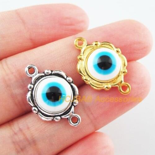 18Pcs Gold Tibetan Silver Tone Flower Round Eye Resin Charms Connectors 15.5x23mm