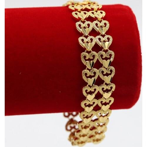 2 Rows Heart Link Wrist Chain Yellow Gold Filled Classic Mens Womens Bracelet Gift