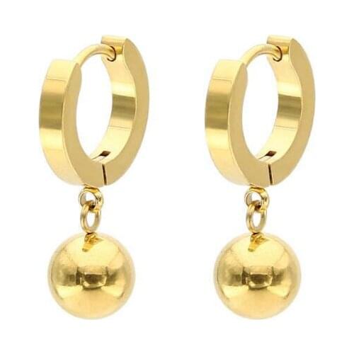 2Pcs Hot Style Stainless Steel Ball Pendant Flat Ear Clip Contracted Trend Double Earrings Allergy
