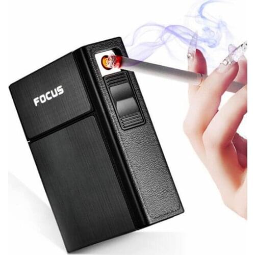 2-in-1 Cigarette Case Box Lighter For Smoking Flameless Aluminum Alloy USB Rechargeable Lighter Windproof Lighter USB Charging