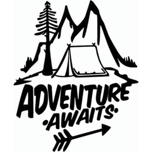 20CM*18CM ADVENTURE AWAITS A Camping Greatested Vinyl Car Sticker Beautiful Window Decal