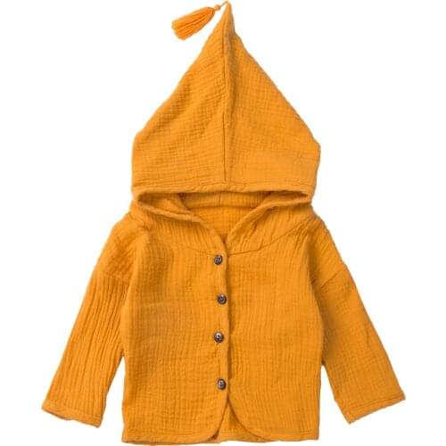 2020 Toddler Kids Baby Boy Girl Jackets Children Long Sleeve Bottons Hooded Tops Outerwear Long Sleeve Solid Color Coat 1-6Year