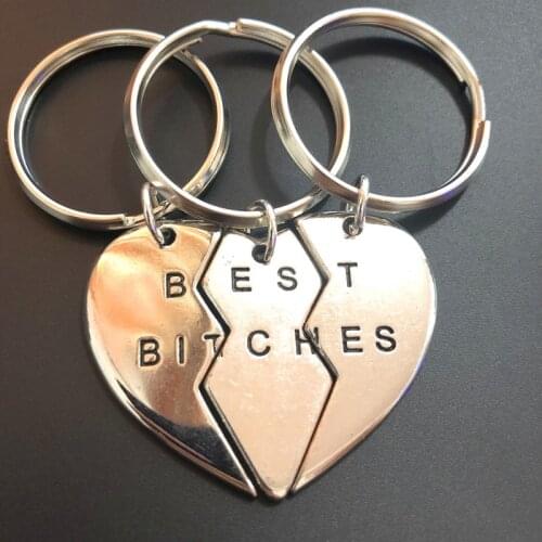 3 Pcs/Set New Heart Broken Best Bitches Forever Keychain Keyring Jewelry Gift for Women Friends