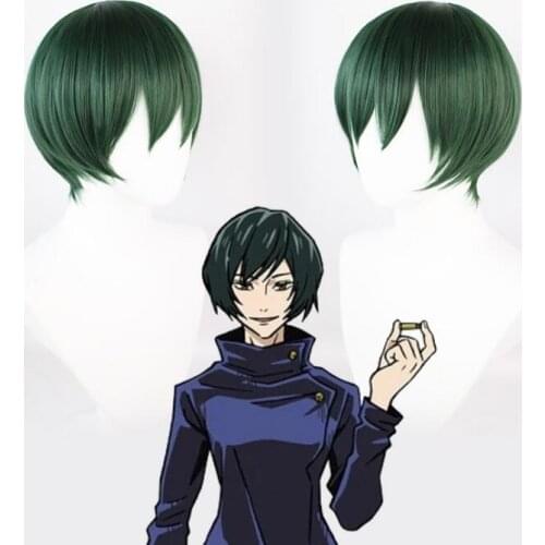 30cm Dark Green Short Wig Cosplay Anime Jujutsu Kaisen Zenin Mai Cosplay Costume Heat Resistant Synthetic Hair Women Wigs