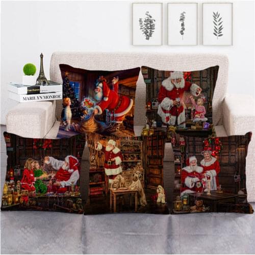 45cmx45cm The child is in Santas house throw cushion cover linen/cotton sofa pillow cover decorative pillow case
