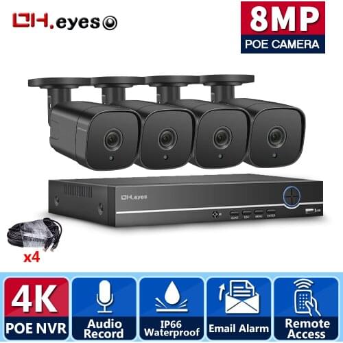 4K NVR 4pcs 8MP Email alert Cameras POE Security System Kit Motion Detection Weatherproof Outdoor Security Camera System Set
