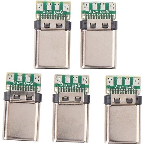 5Pcs USB 3.1 Type C Male DIY Solder Plug Connector Socket Attached PC Board Fast Charging Male Socket Plug