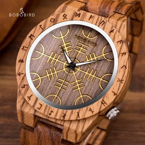 BOBO BIRD Wood Handmade Man‘s Watch Men часы мужские Runic Circle Quart of Awe or Vegvisir Quartz Wristwatch reloj mujer
