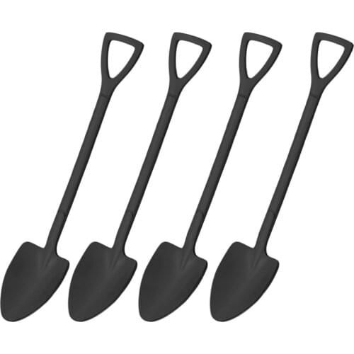 Black Creative Tea Spoons Ice Cream Stirring Spoon Tool Stainless Steel Shovel Spoon Set Dessert Spoon Cutlery Set with Gift Box