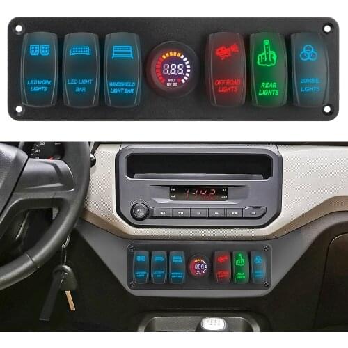 LED Voltage Display Colorful for RV Car Marine Waterproof On-Off 12-24V 6 Gang Rocker Switch Panel Circuit Breaker
