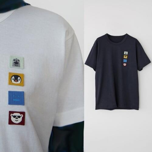 Animal Patch Embroidered Unisex Cotton t Shirt Spring Summer Women and Men Short Sleeve Tee Tops T-Shirts