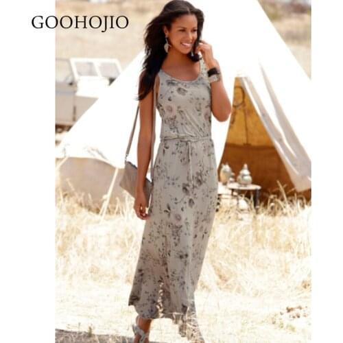 GOOHOJIO 2021 New Spring Autumn Sleeveless Round Neck Dress Women Slim Print Dresses for Women Fashionable Long Women Chic Dress