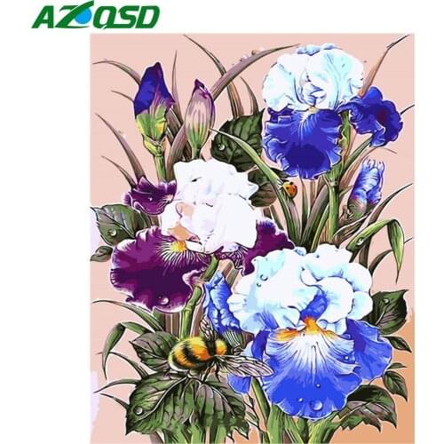 AZQSD Painting By Number Flower Drawing On Canvas Diy Frame Paint By Numbers Bee Animal Kits Modern Wall Art Gifts