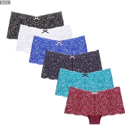 Lace Boyshort Panties Womens Half-pack Hip Boxer Shorts Ultra-thin Translucent Cotton Crotch Underwear