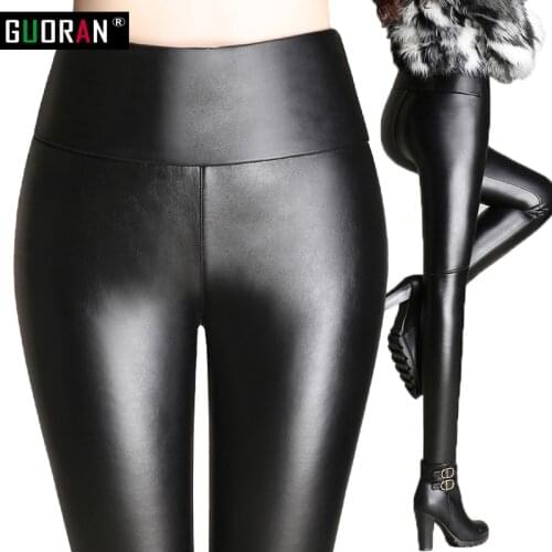 Autumn Winter sexy black elastic waist Slim classic fashion leggings high elastic flat leather pants Leggings women pencil pants