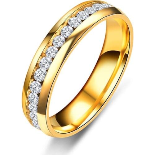 Fashion Black Gold 6 mm Width Crystal 316L Stainless Steel Ring For Women Jewelry Drop Shipping Valentines Day Gift