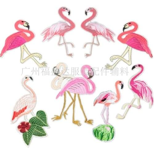50pcs/Lot Embroidery Patches Letters Clothing Decoration Accessories Animal Flamingo Diy Iron Heat Transfer Applique