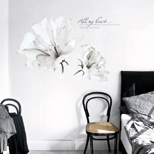 White Flower Art Wall Stickers Sofa TV Background Decals Aesthetic Poster Kids Room Living Room Decor Waterproof Vinyl Murals