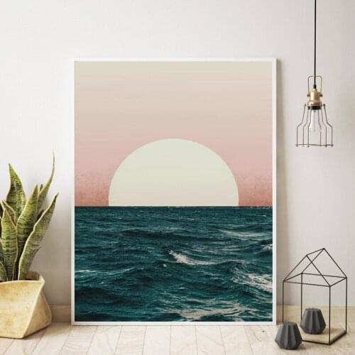 Ocean Sunset Landscape Print Coastal Decor Scandinavian Style Poster Modern Abstract Wall Art Canvas Painting Home Wall Decor
