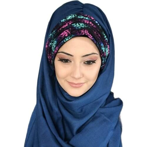 New Fashion Hijab 2021 Women Muslim Chiffon Headscarf IslamicTurban Womens Hat Blue Pleated Pattern Multicolor Ready-made Shawl