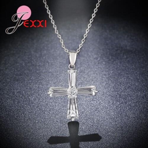 S925 Sterling Silver Cross Charm Necklace CZ Crystal Rhinestone Pendant/Chain Punk Style Hip Hop Jewelry for Women Men Hot Sale